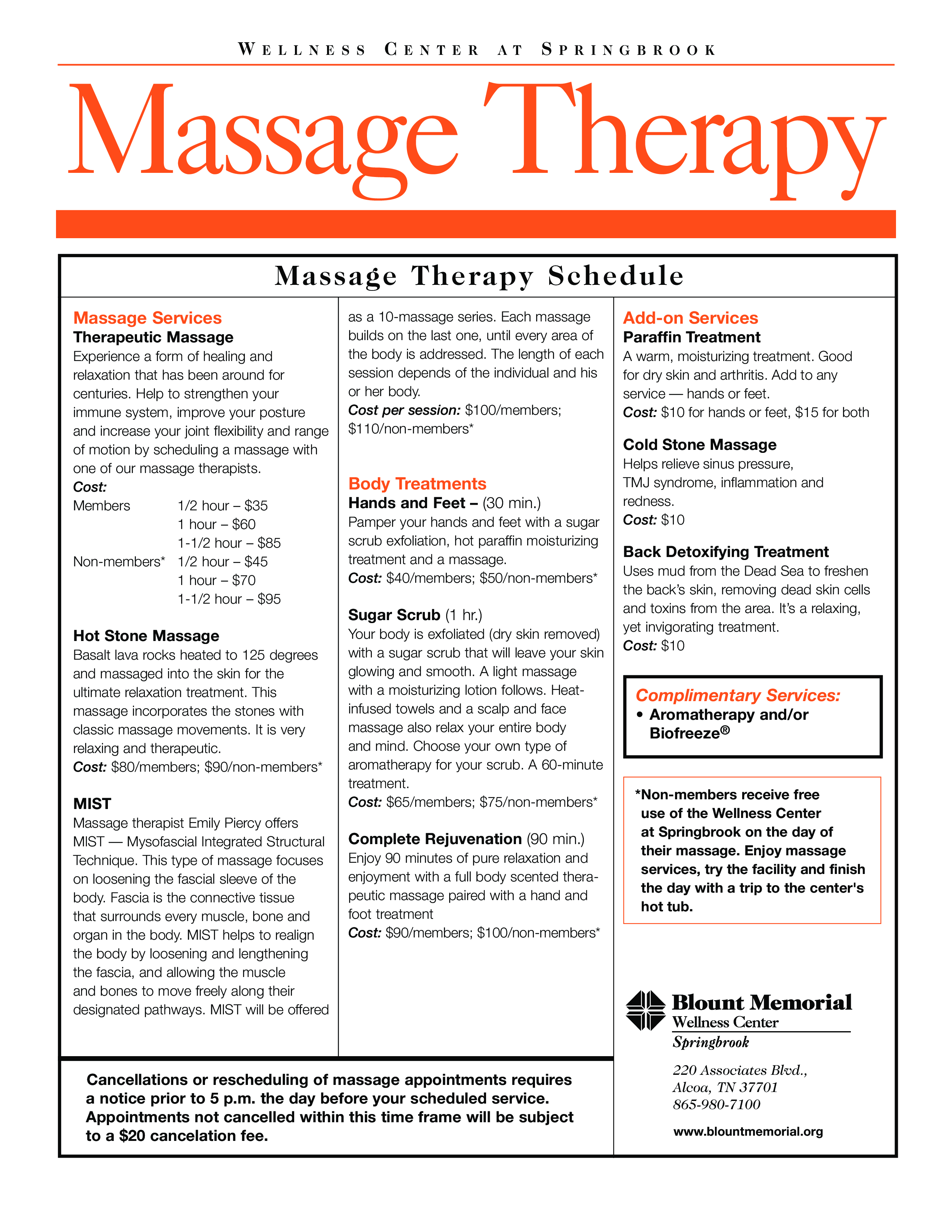 Massage Therapy Schedule main image