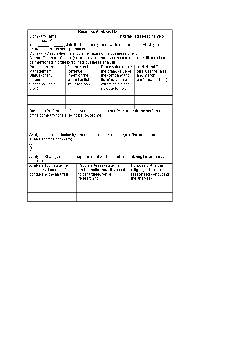 Business Analysis Plan 模板