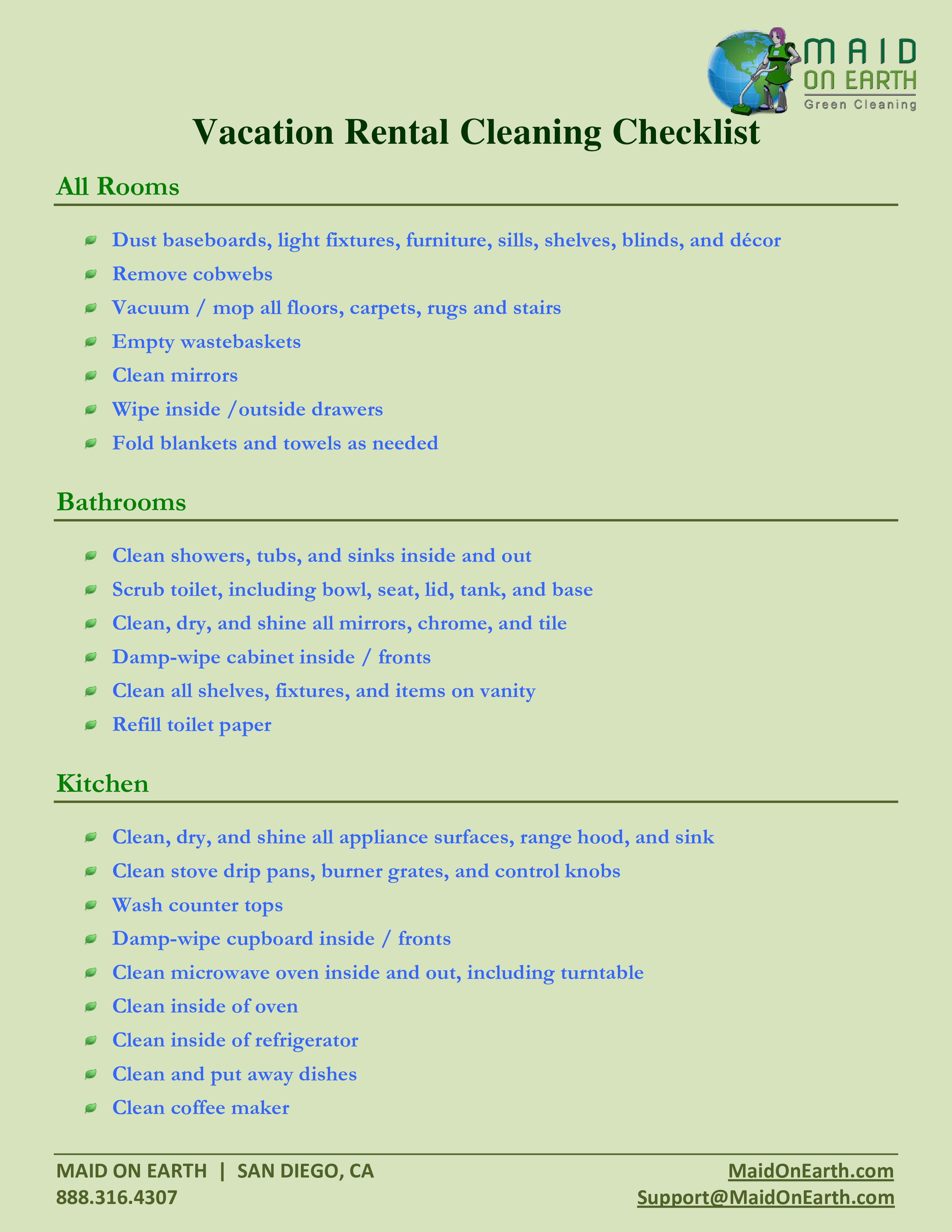 Vacation Rental Cleaning Checklist 模板