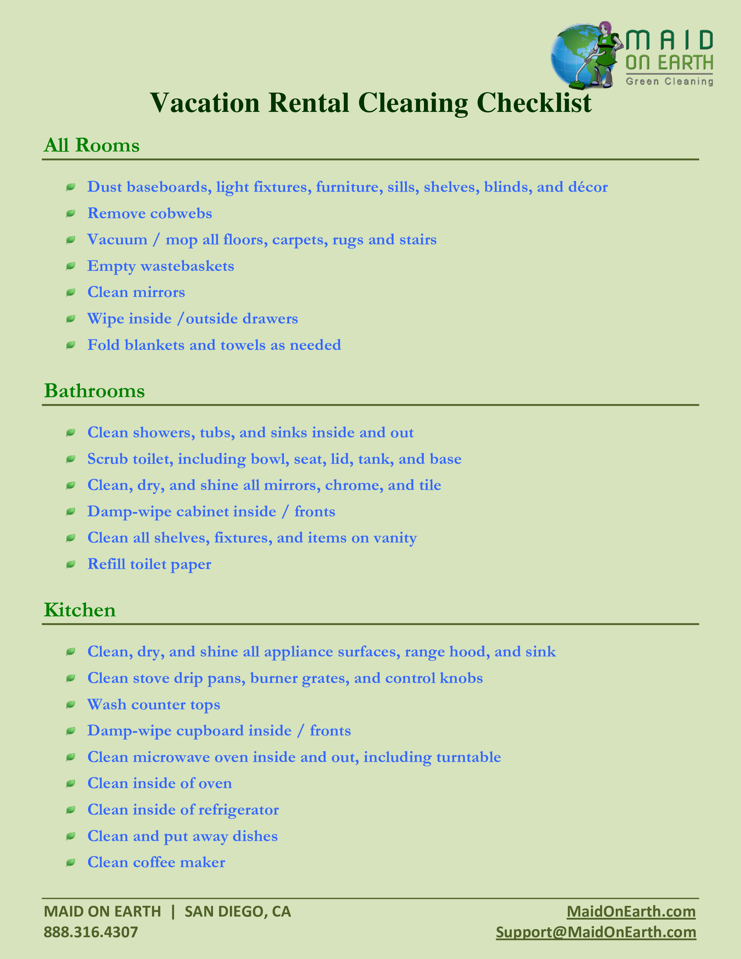 vacation rental cleaning checklist template