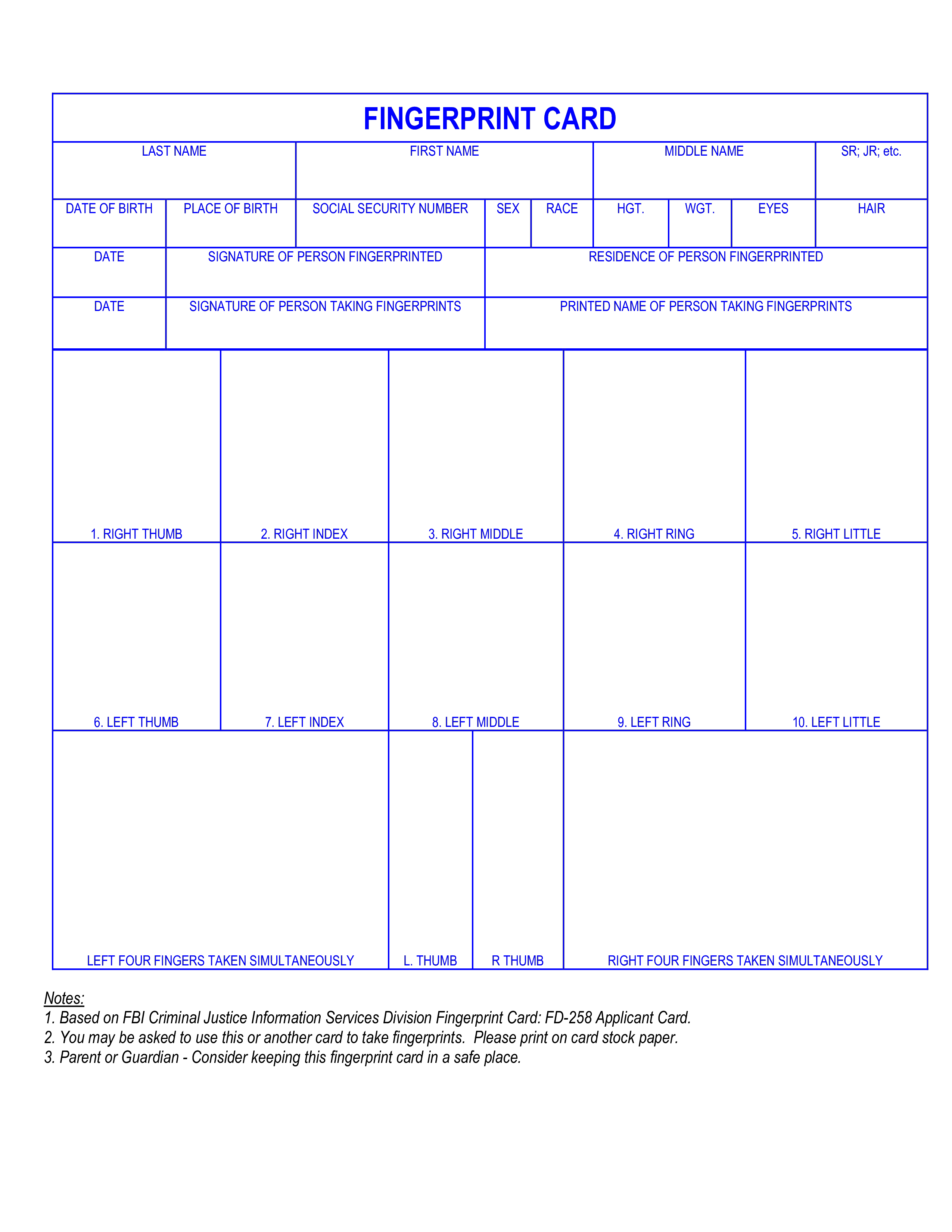 Blank Fingerprint Card main image