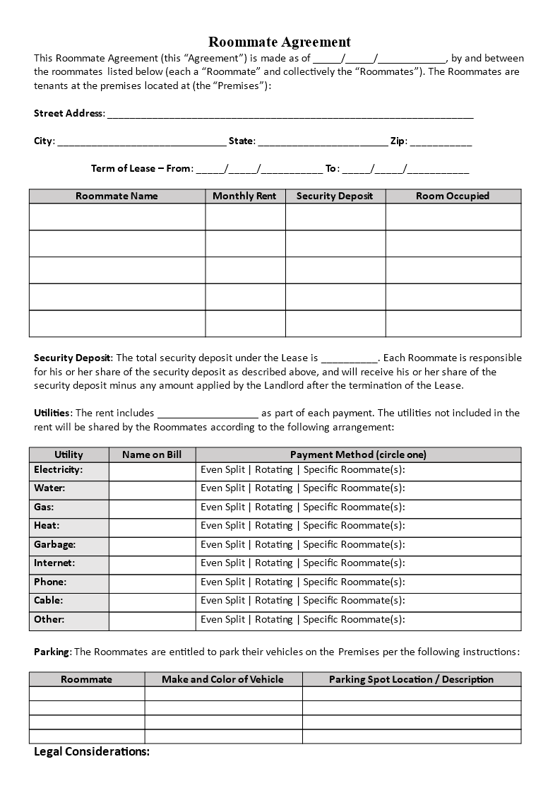 Roommate Agreement  Templates at allbusinesstemplates.com