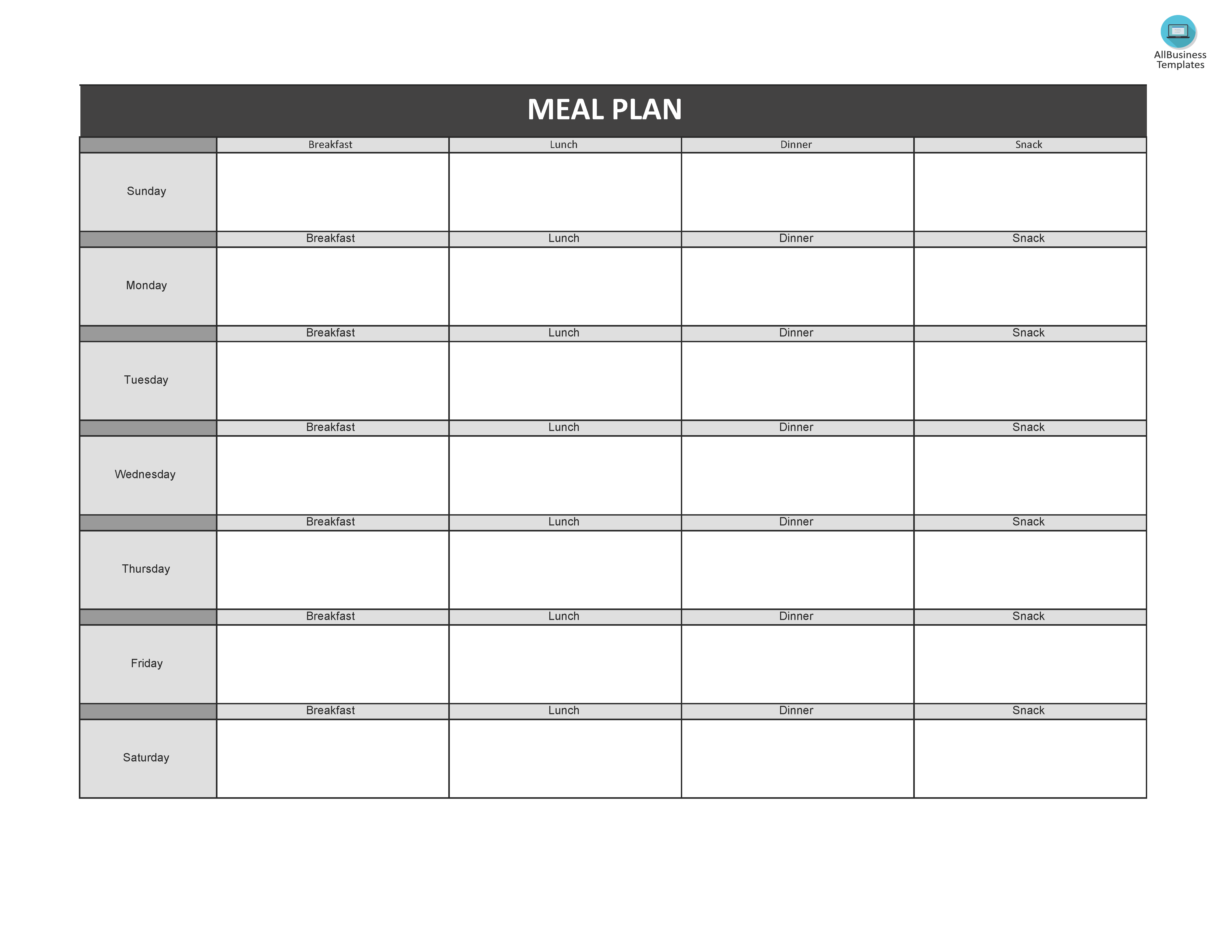 meal plan sample template