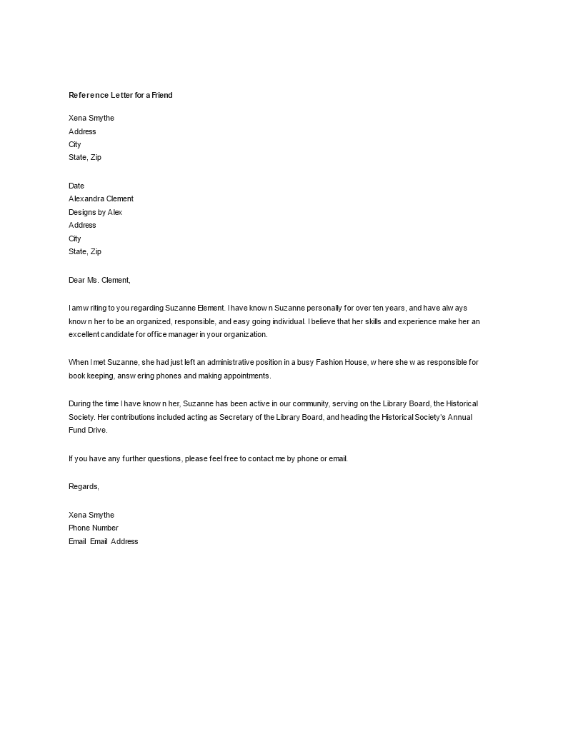 job recommendation letter for a friend modèles