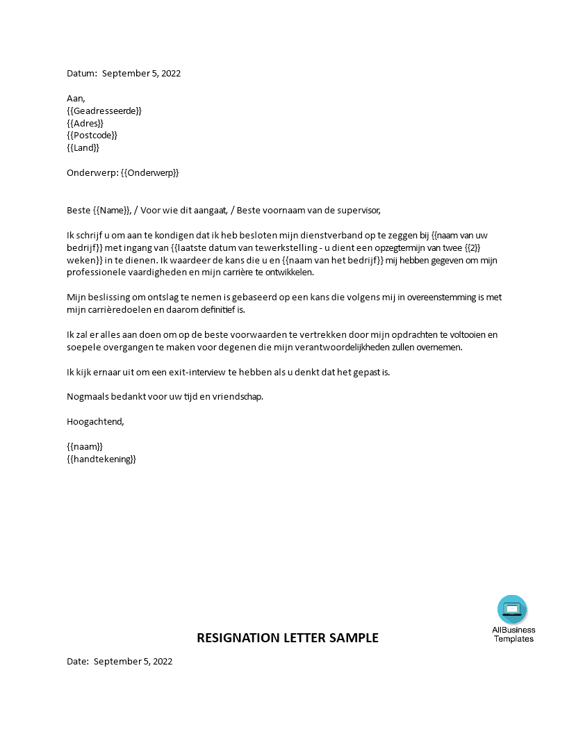 Gratis Modelbrief Ontslag Opzeggen Baan