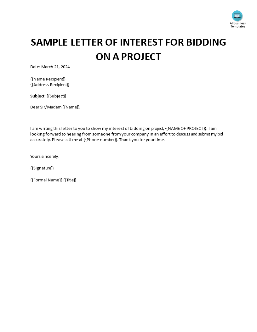 Letter of Interest Format for Project  Templates at In Letter Of Interest Template Microsoft Word