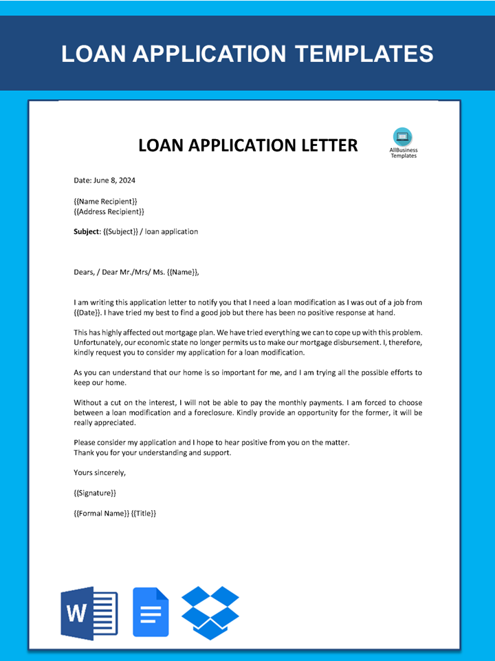 loan application letter for company