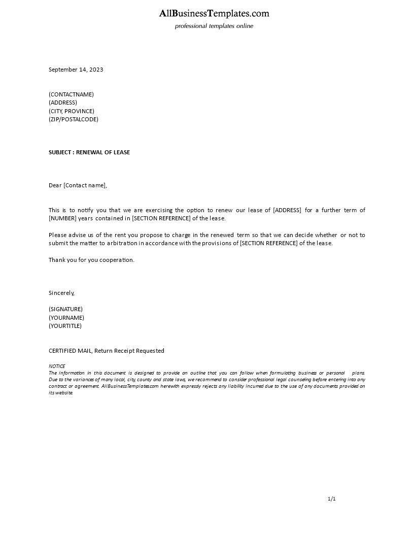 Formal letter lease extension main image
