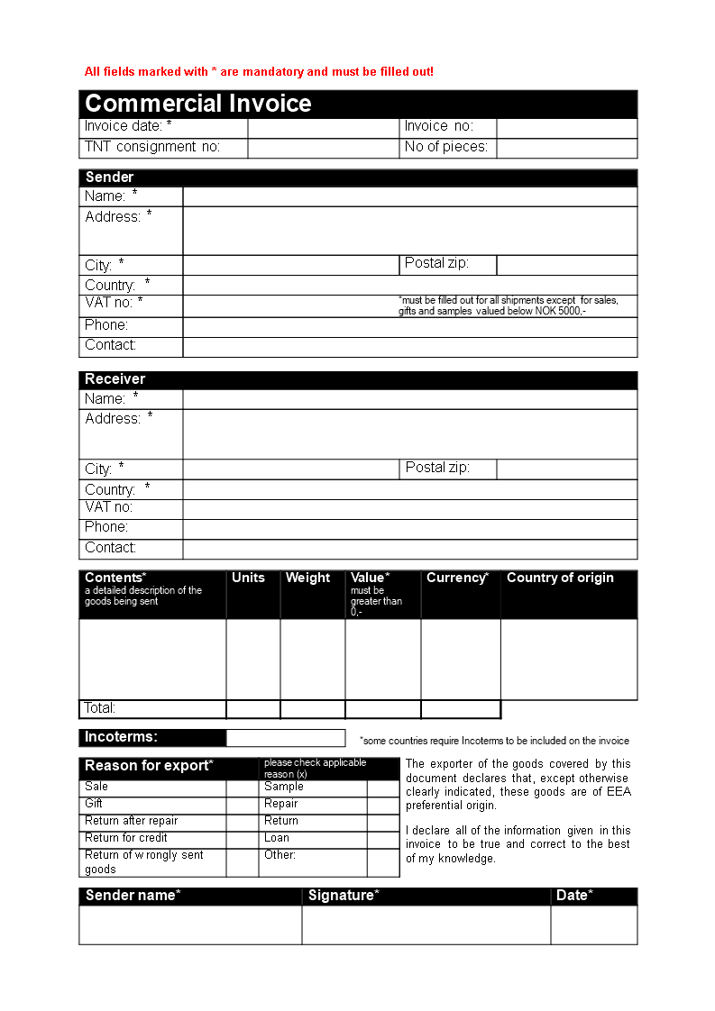 commercial invoice word Hauptschablonenbild