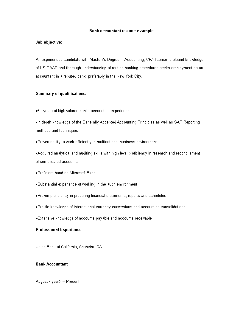 Bank Accountant Resume Sample main image