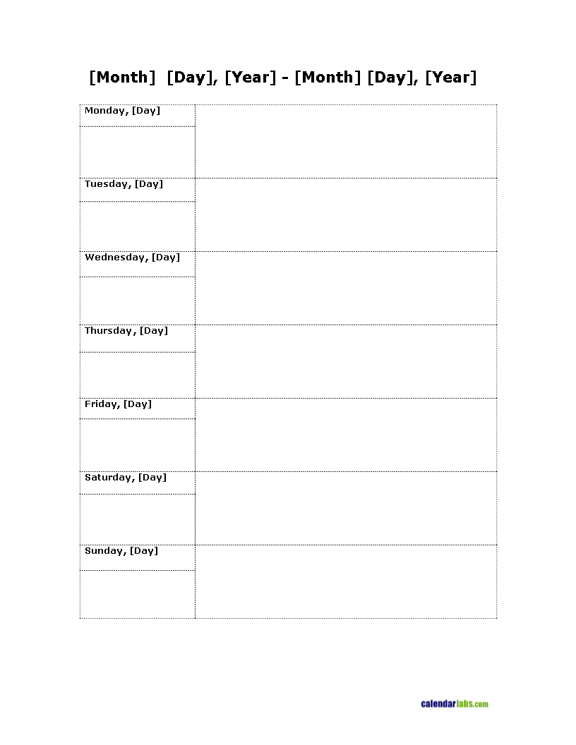 printable weekly calendar modèles