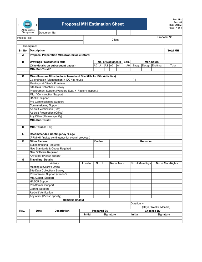 man hours calculation template