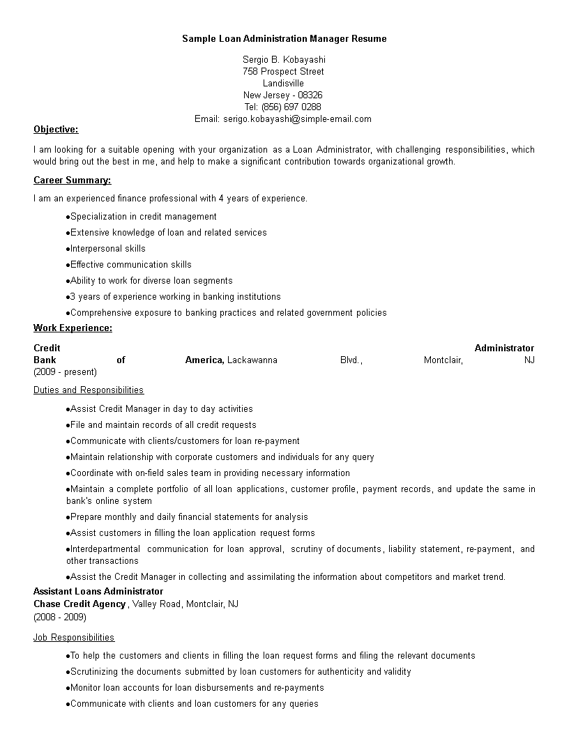 Loan Administration Manager Resume main image
