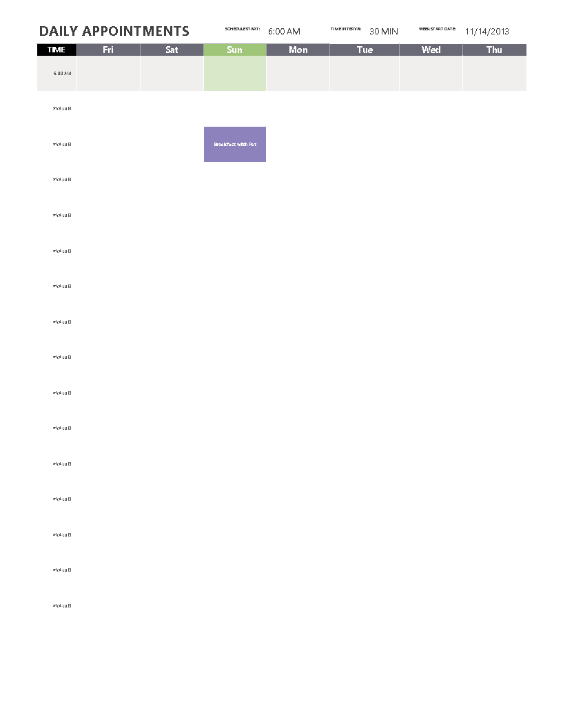 daily appointment calendar template