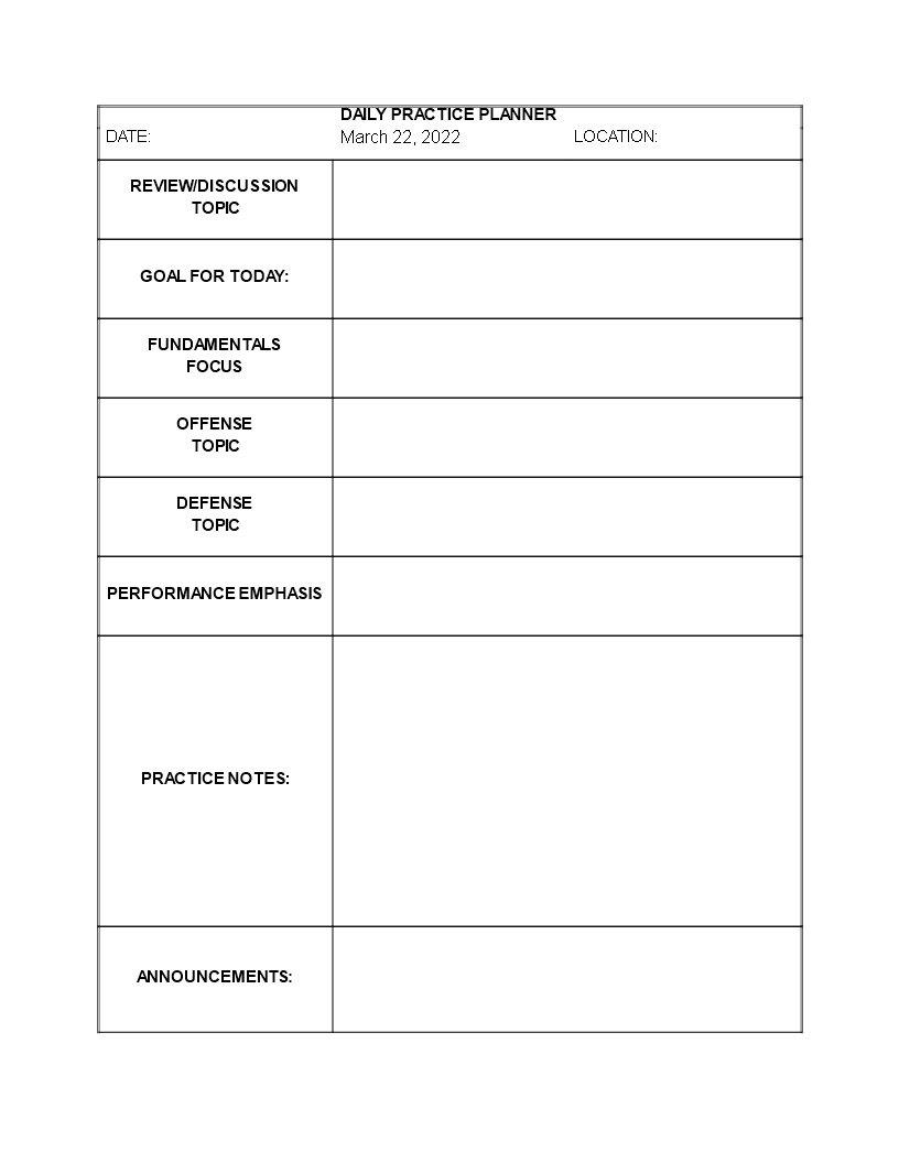 coaching daily practice planner Hauptschablonenbild