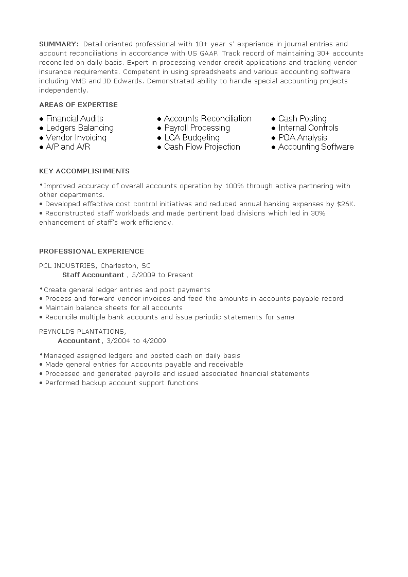 Junior Staff Accountant Resume main image