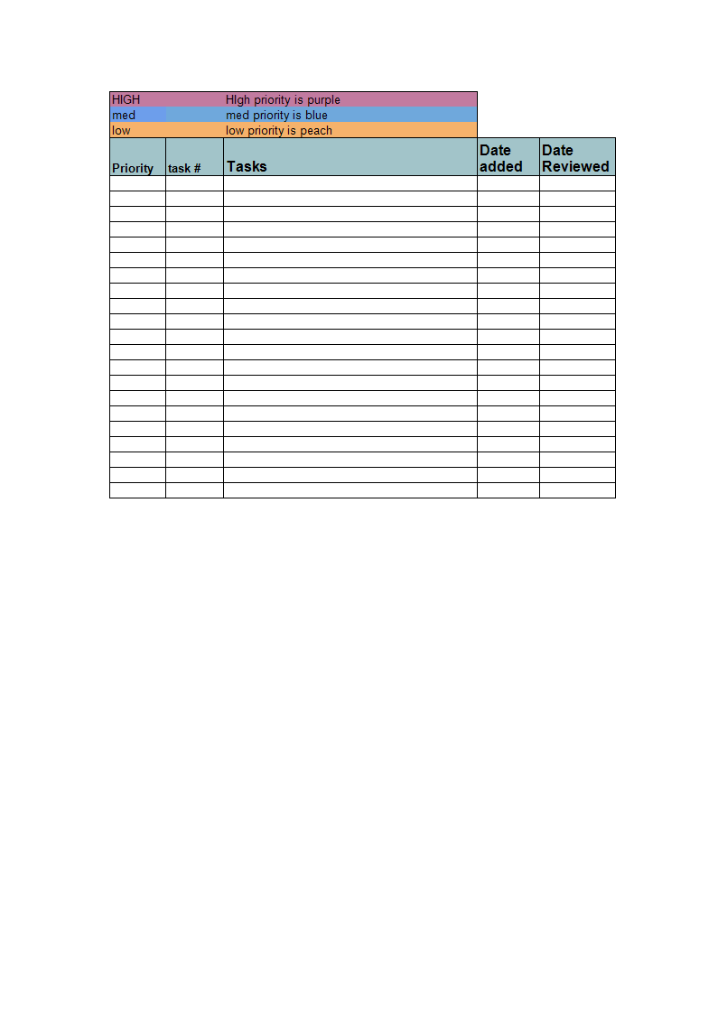 priority excel checklist template Hauptschablonenbild