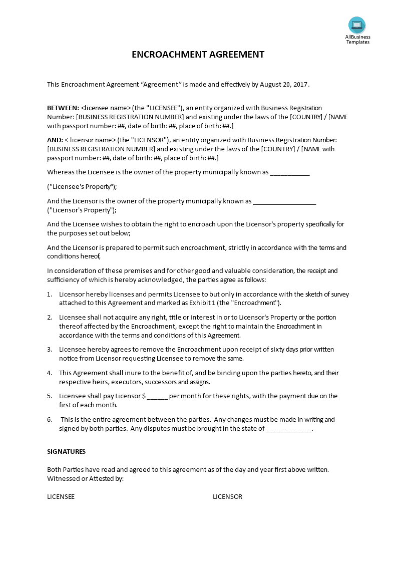 encroachment agreement template