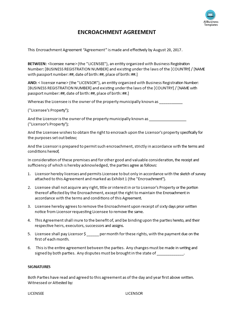 encroachment agreement plantilla imagen principal