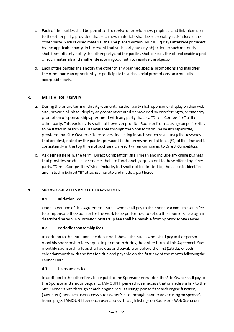 Website Cross Sponsorship Agreement - Premium Schablone In product sponsorship agreement template