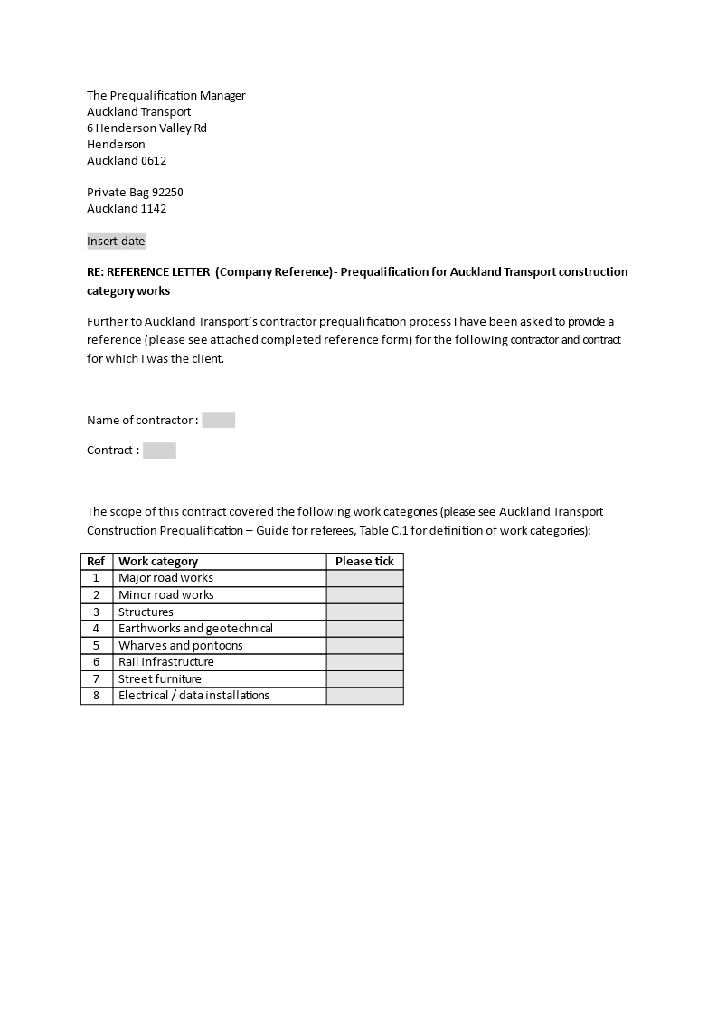 business construction reference letter modèles