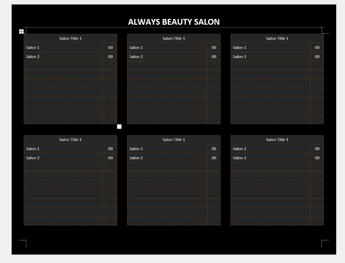 hair salon price list black color modèles