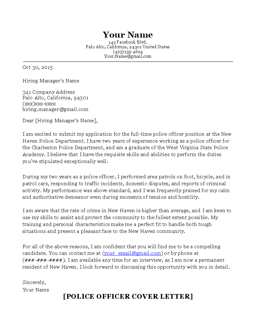 application letter sample for a police officer