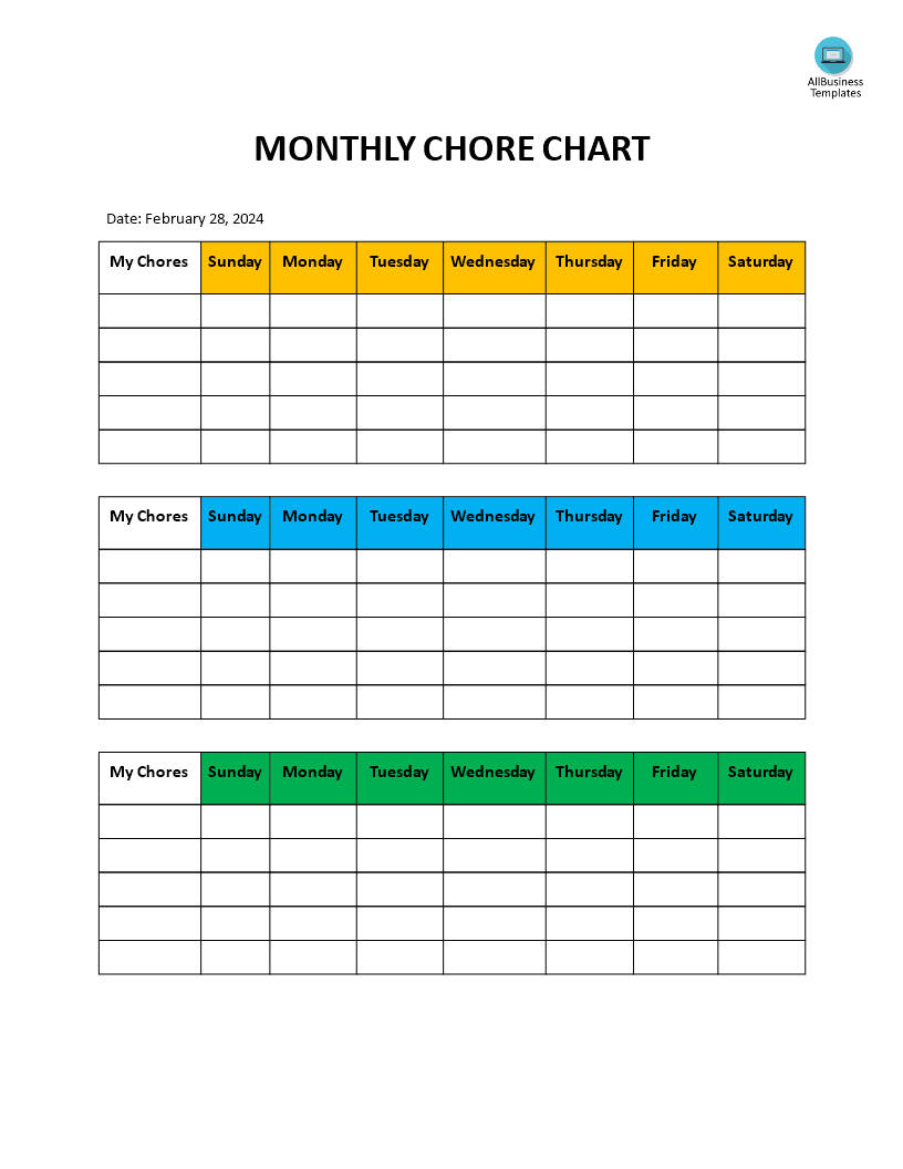 Monthly Chore Chart