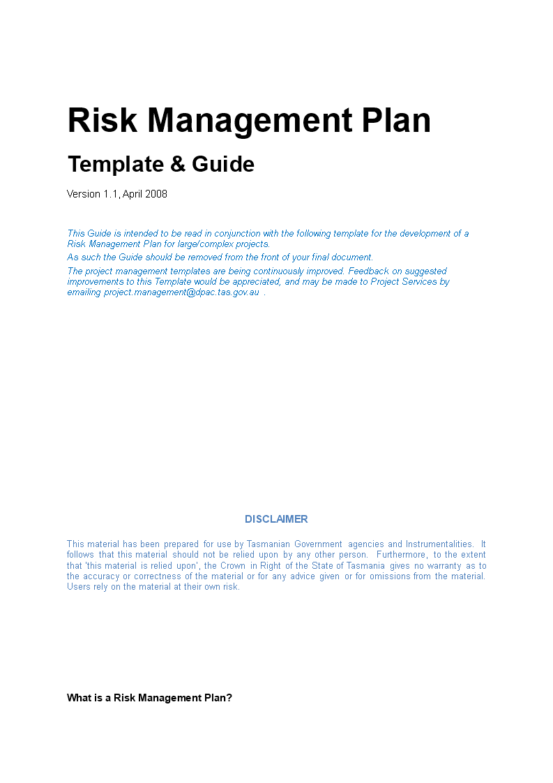 business risk management plan modèles