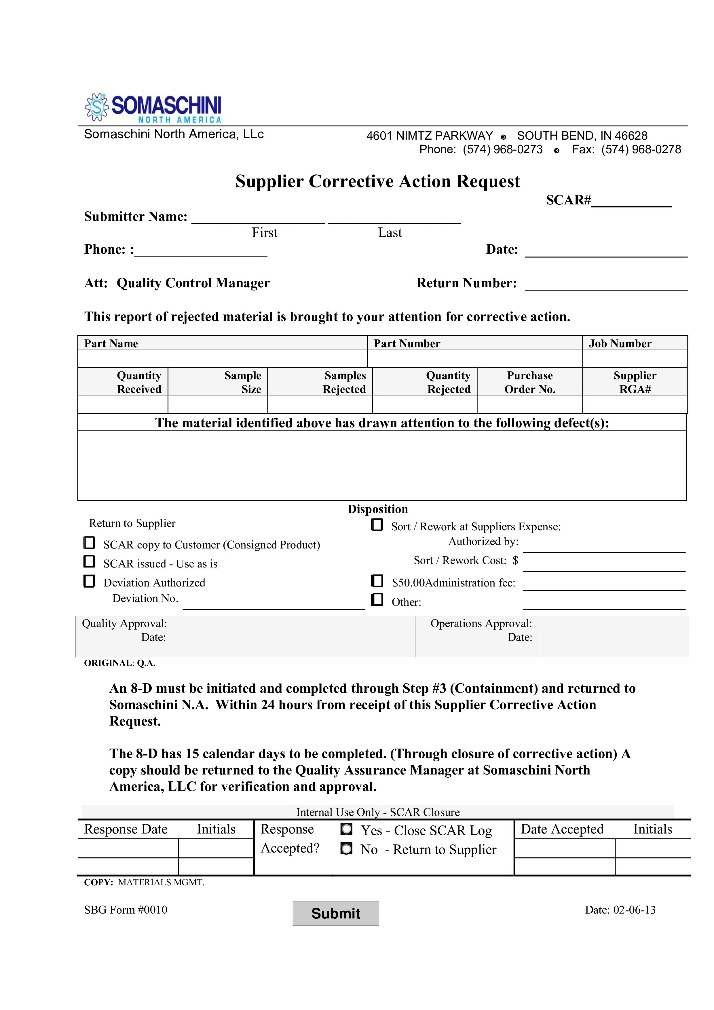 supplier corrective action request template