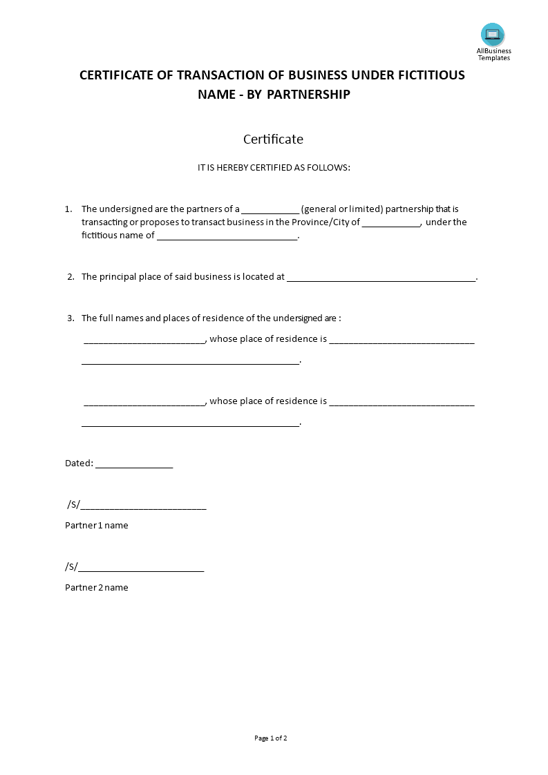 Fictitious Name Certificate Partnership main image