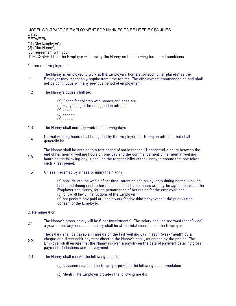 Child care worker agreement template main image