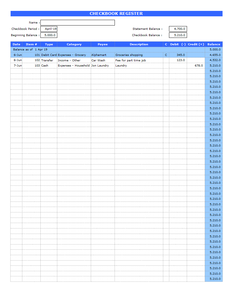 Checkbook Register Template main image