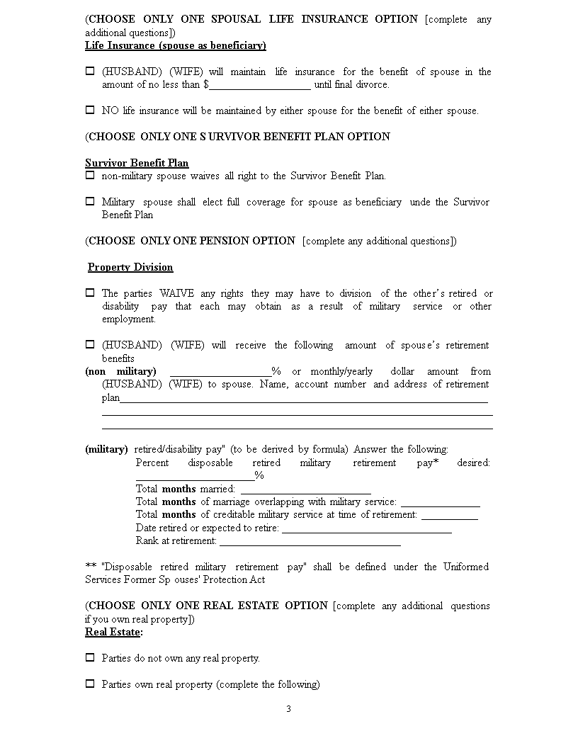 Separation Agreement Worksheet  Templates at