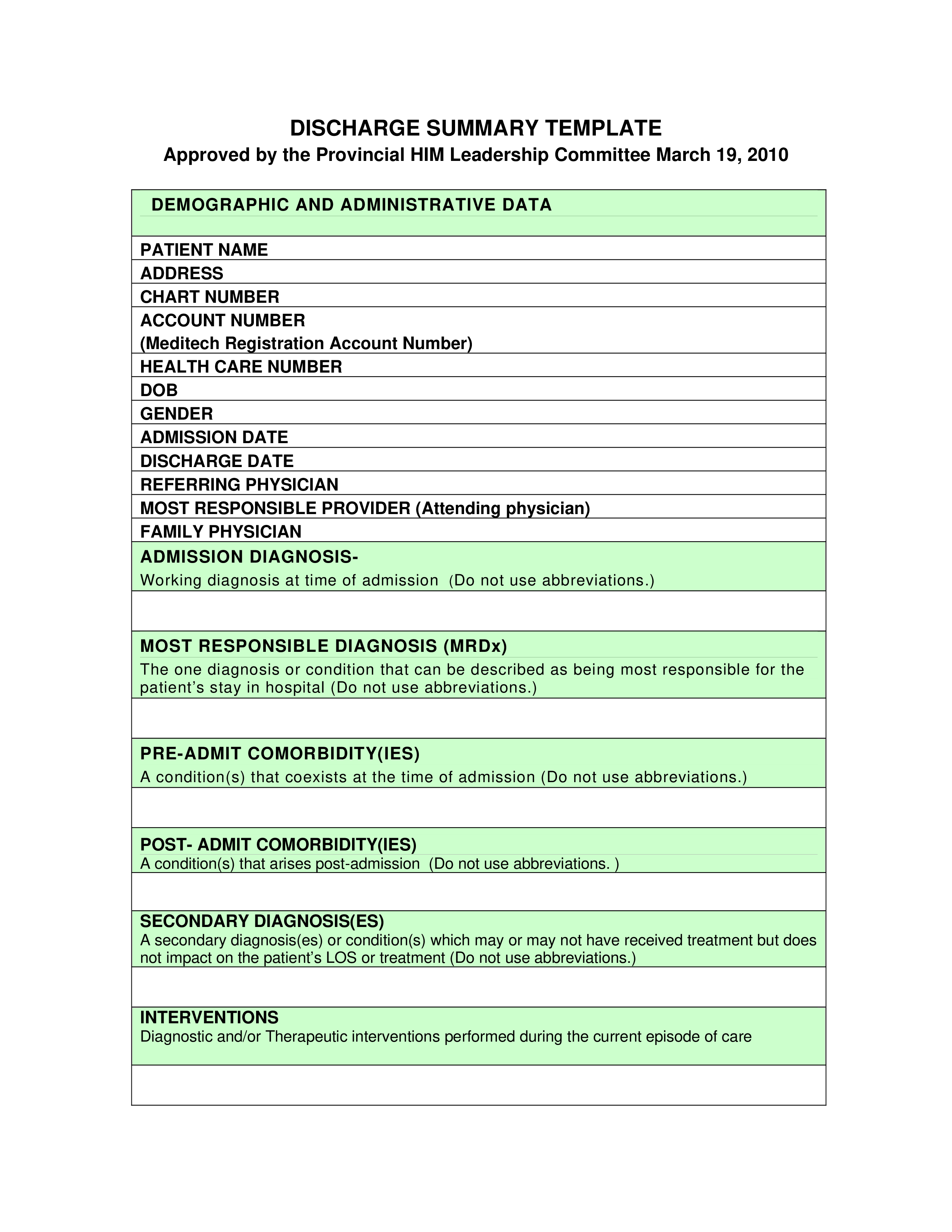 sample discharge summary modèles