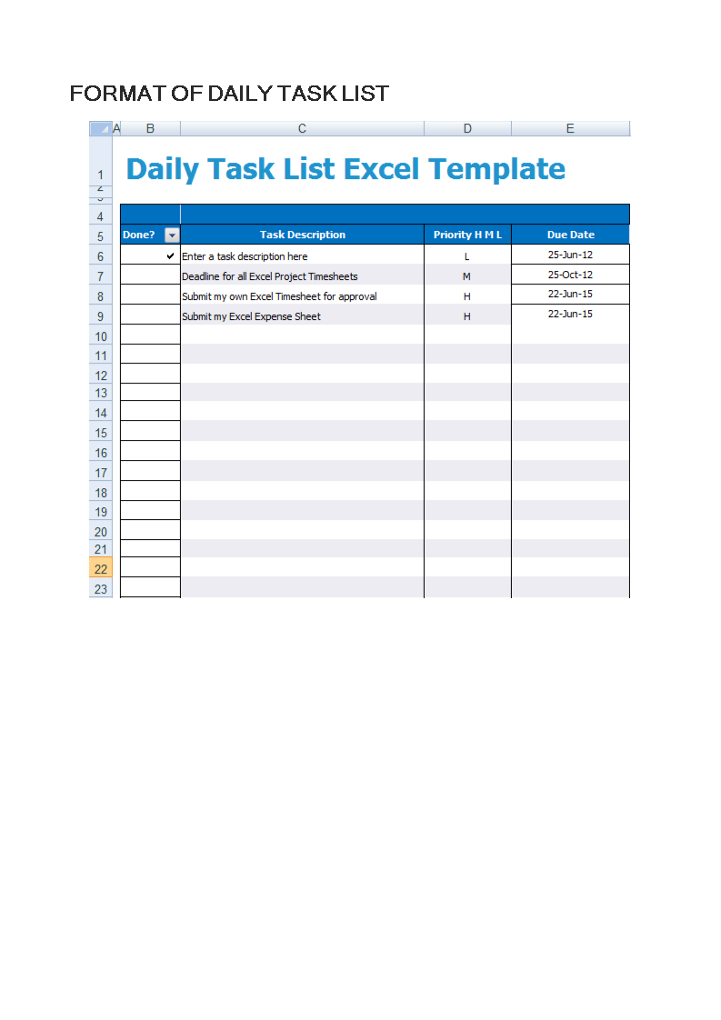 daily task list modèles