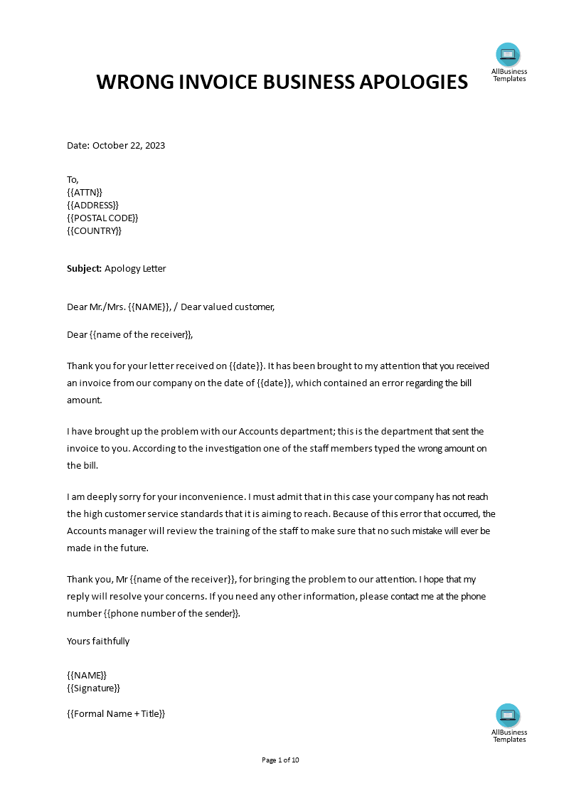 Formal Business Apology Letter main image