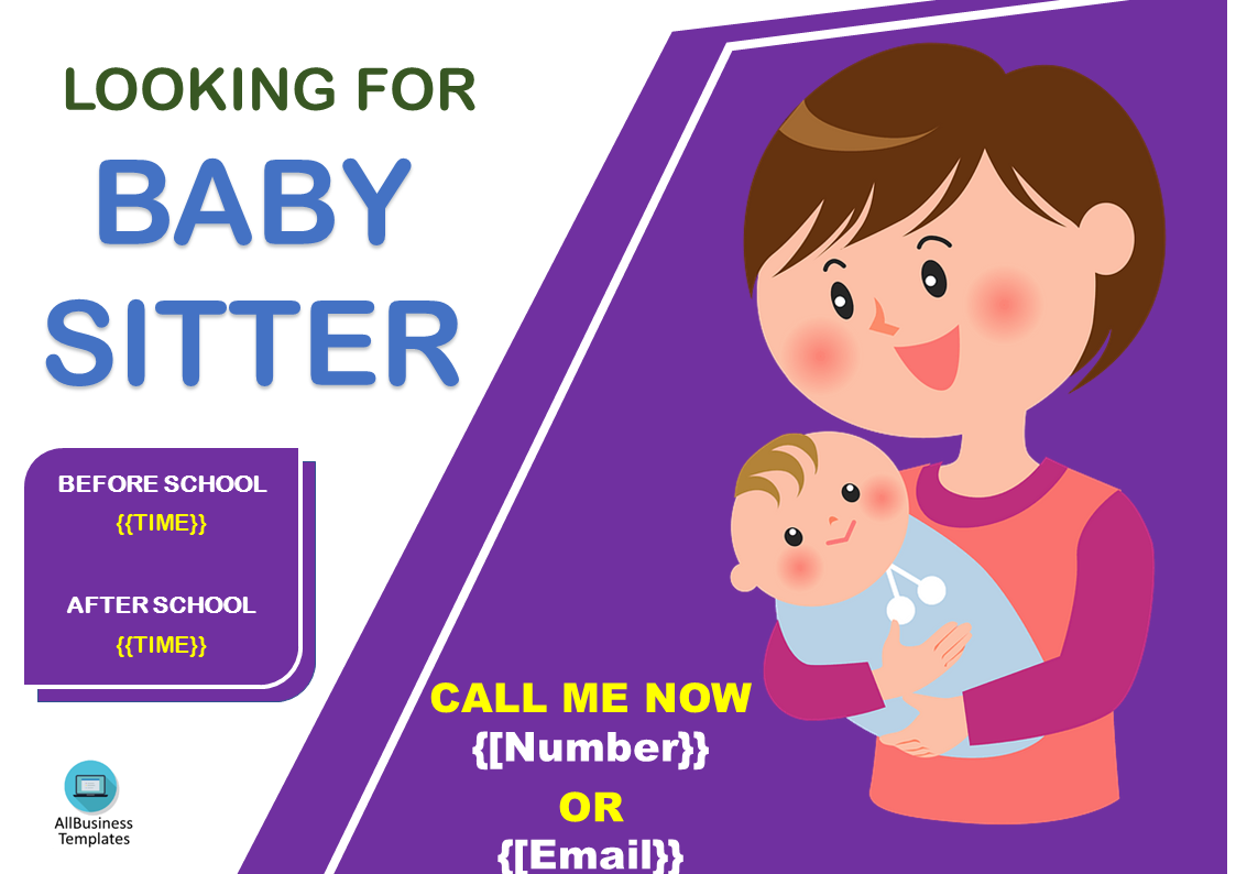 babysitter flyer template voorbeeld afbeelding 