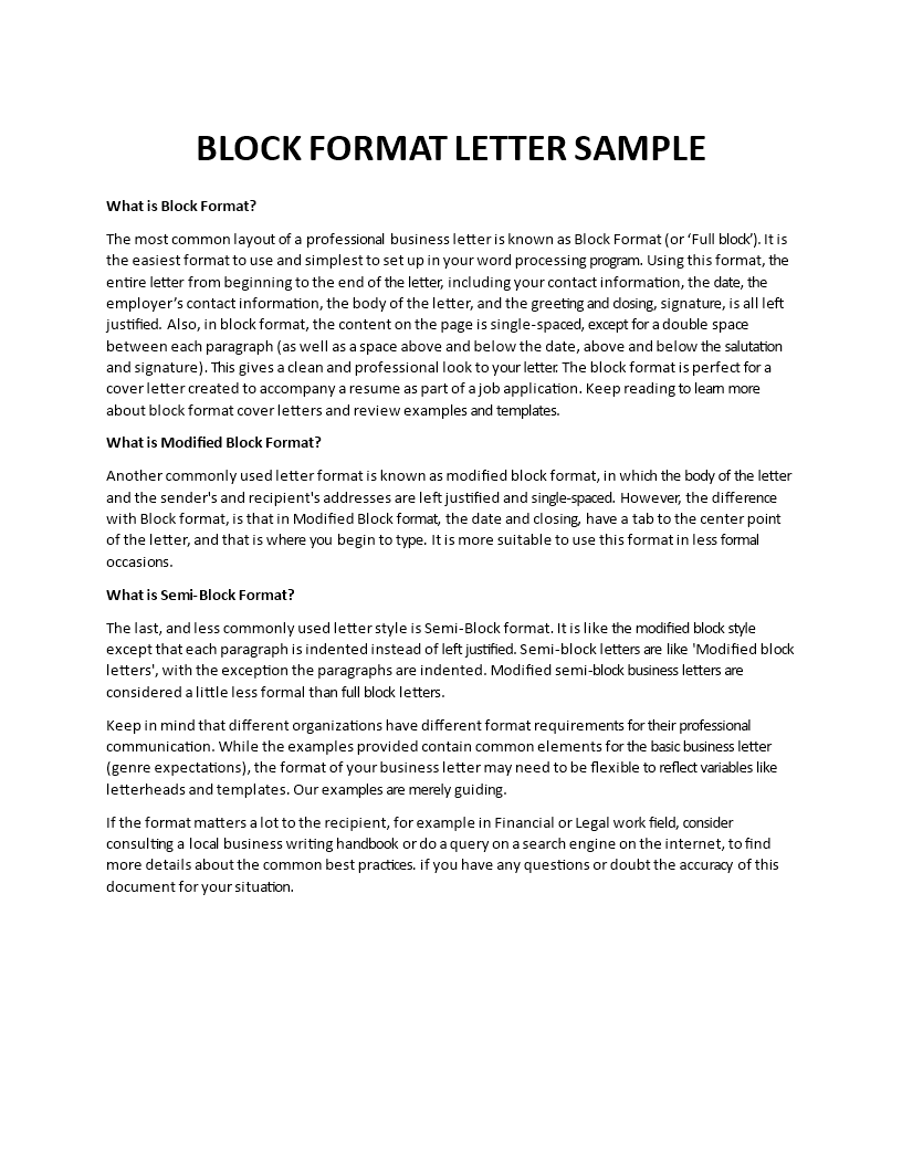 block letter format modèles