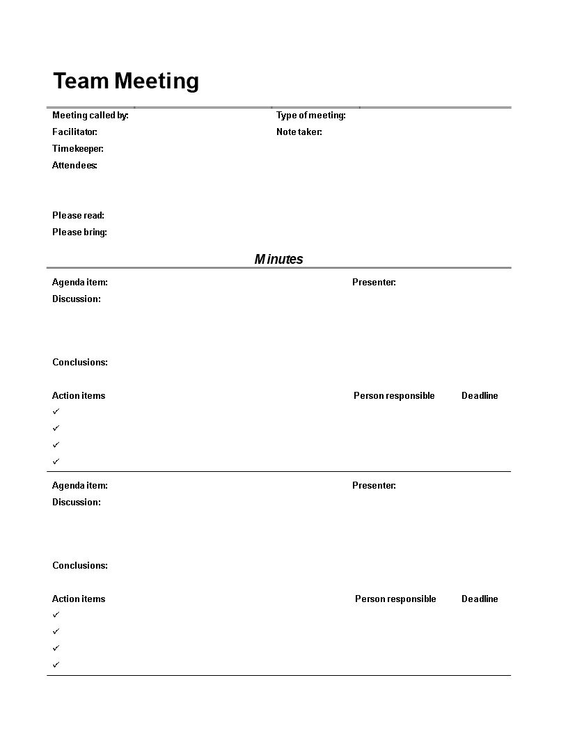 Team Meeting Minutes template 模板