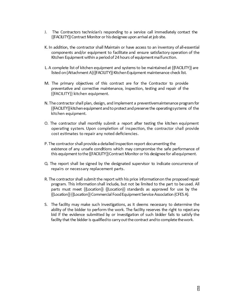 Kitchen Equipment Maintenance Schedule Templates at