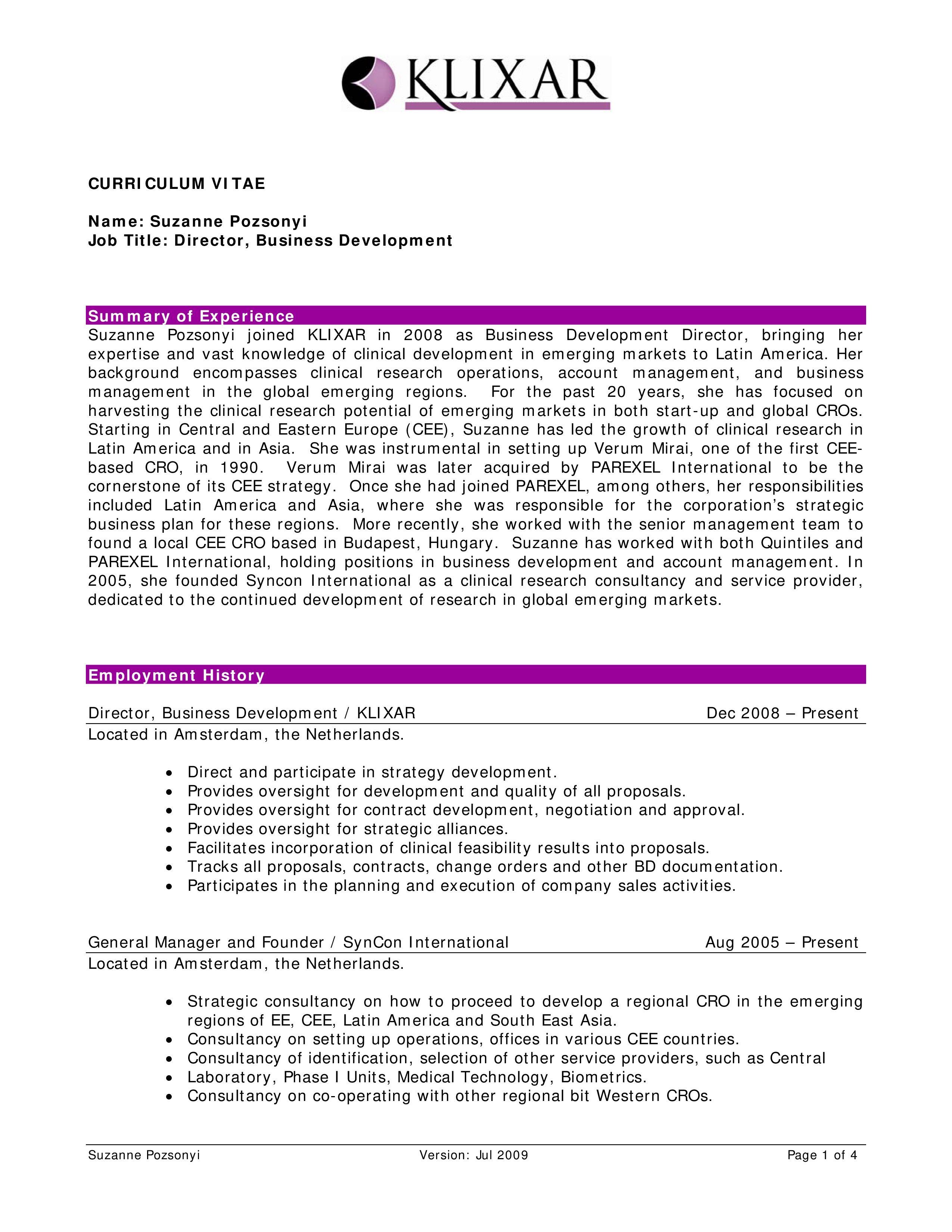 director curriculum vitae template