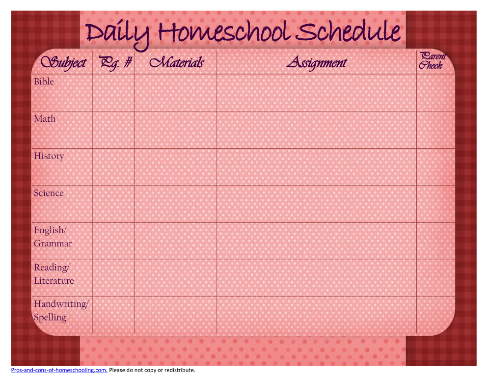 Homeschool Daily Schedule main image