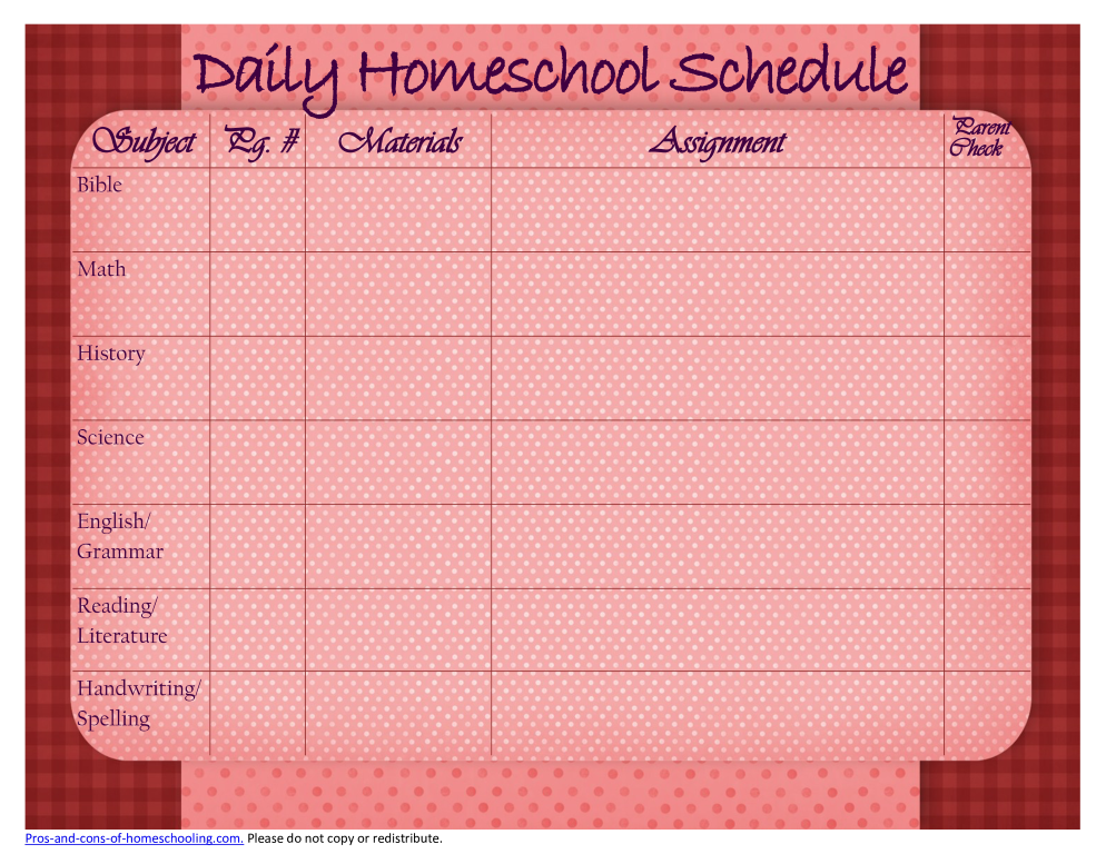 homeschool daily schedule template