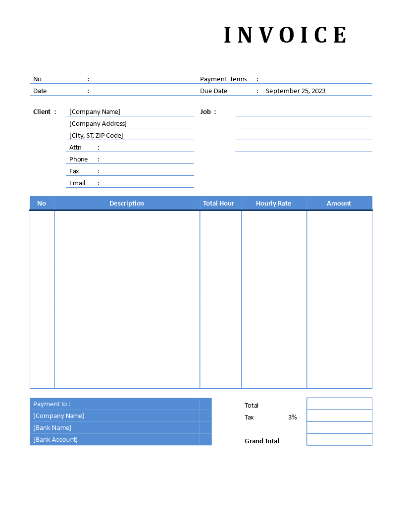 freelance invoice hourly service template