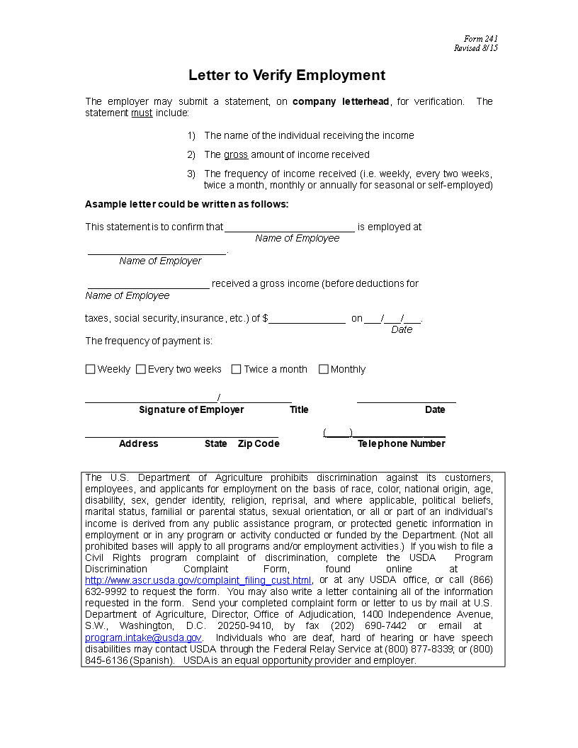 professional letter of employment verification modèles