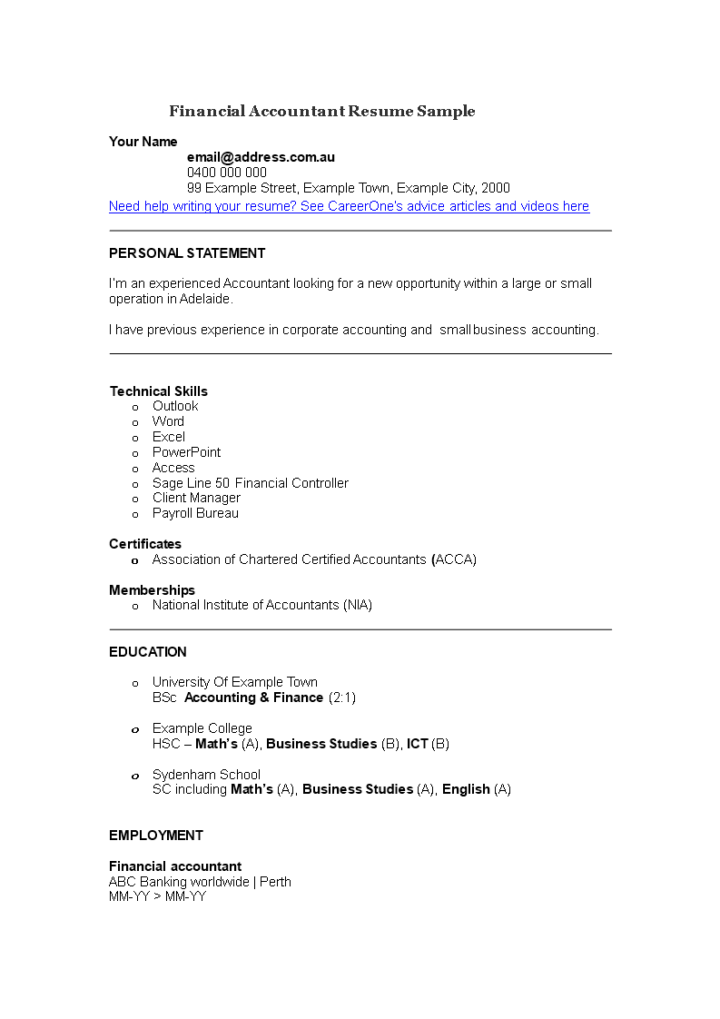 financial accountant resume example modèles