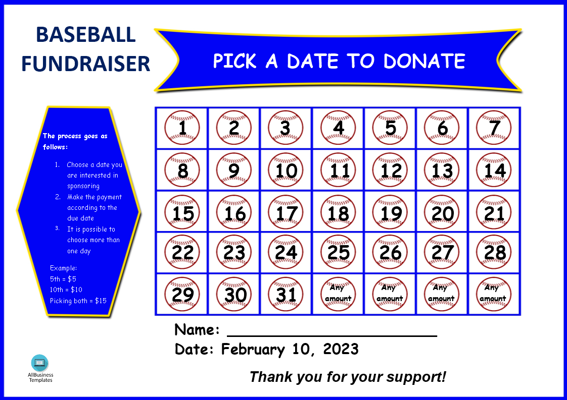 Gratis Baseball Fundraiser Calendar Poster