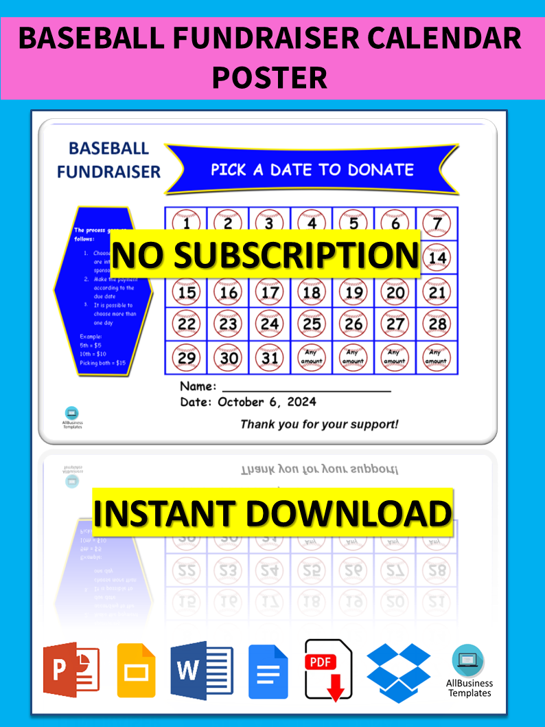 baseball fundraiser calendar poster plantilla imagen principal