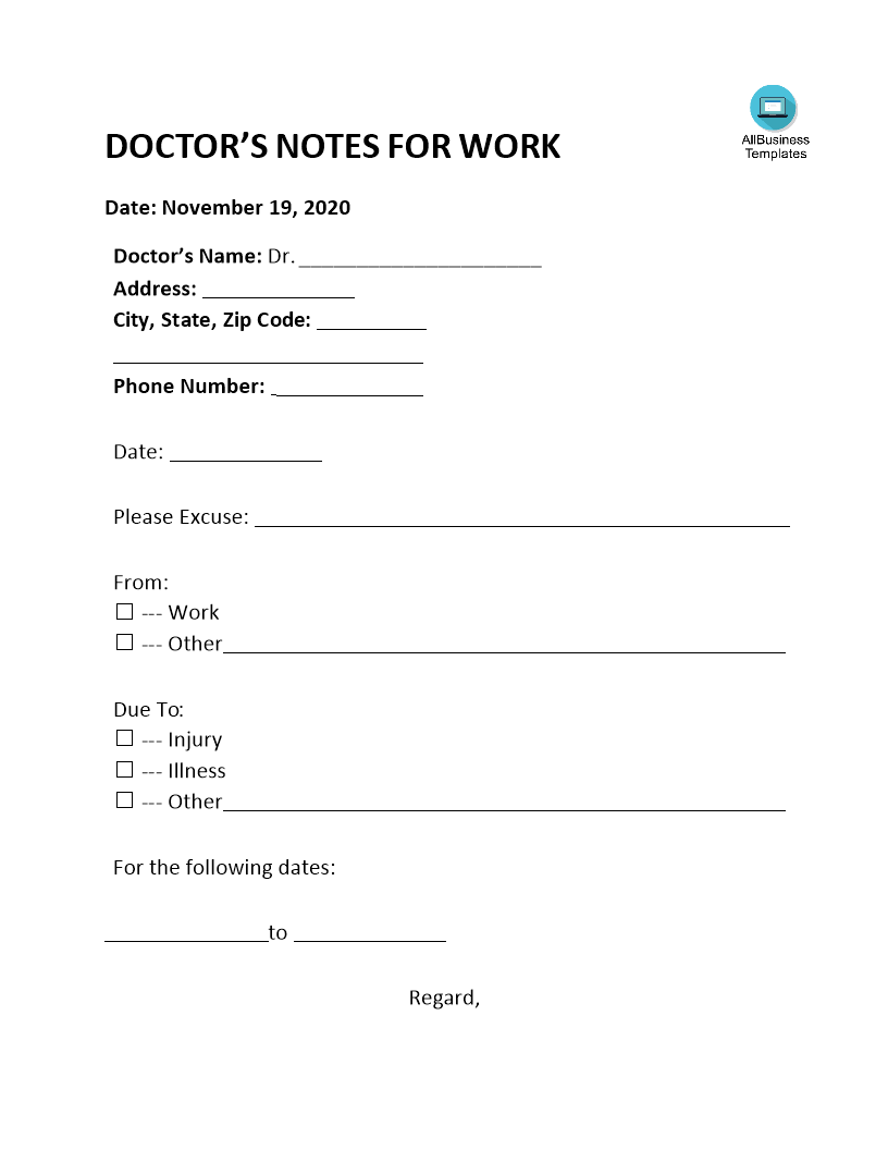 Gratis Medical Excuse Slip template In Printable Doctors Note Template